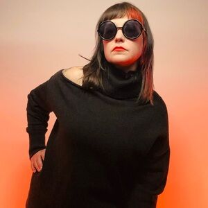 Black / Cold Shoulder Turtleneck Sweater / Large